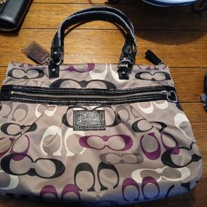 Coach Signature Shoulder Bag in Black, Purple, and Cream